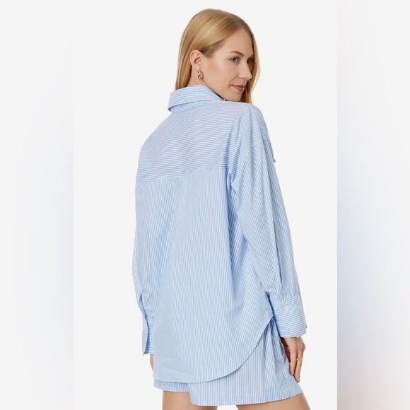 NWT Blank NYC Oversized Stripe Collared Shirt in Blue Sky Size L - Picture 12 of 12